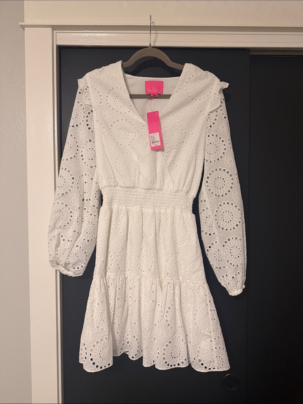 Lilly Pulitzer White Eyelet Smocked-Waist Tiered Dress